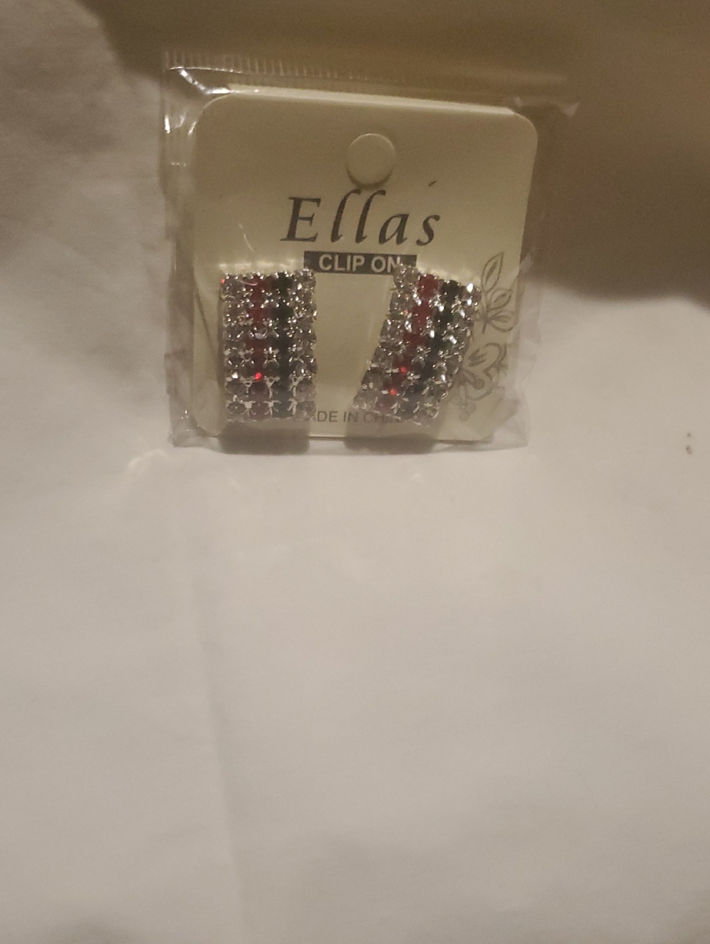 Ellas Clip-On Silver Earrings with Red and Clear Stones